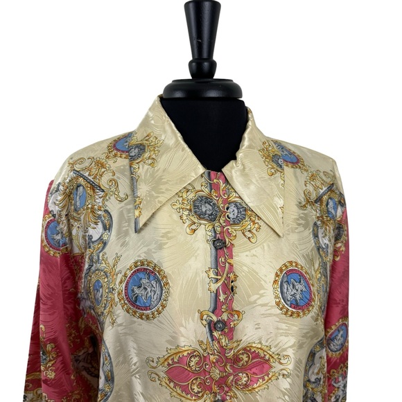 * Vintage German Button Down Blouse Versailles Royal Elegant 100% Silk & Acetate - Picture 3 of 17